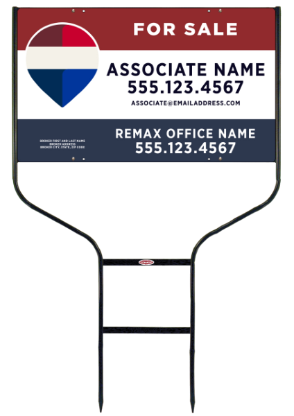 Round Rod Frame and Associate Name w Broker Address Sign Panel Unit, 18h x 30w, Steel